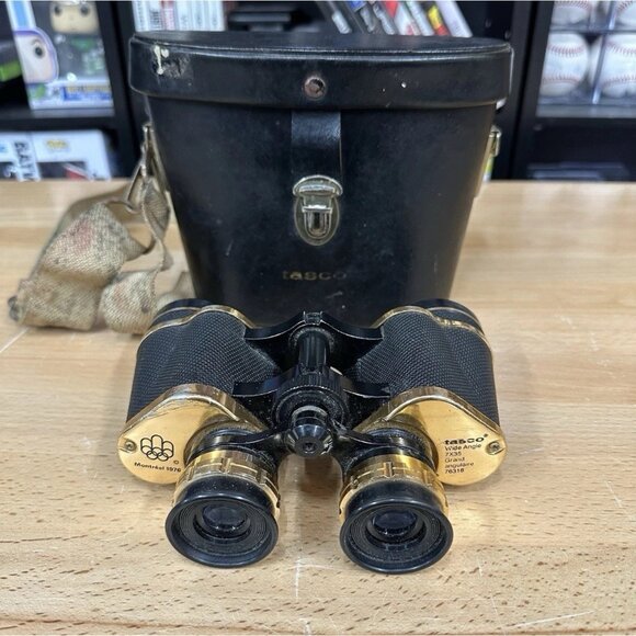 VTG Tasco Binoculars 1976 Montreal Olympics 7x35 Wide Angle w/Leather Case AS IS - Picture 1 of 8